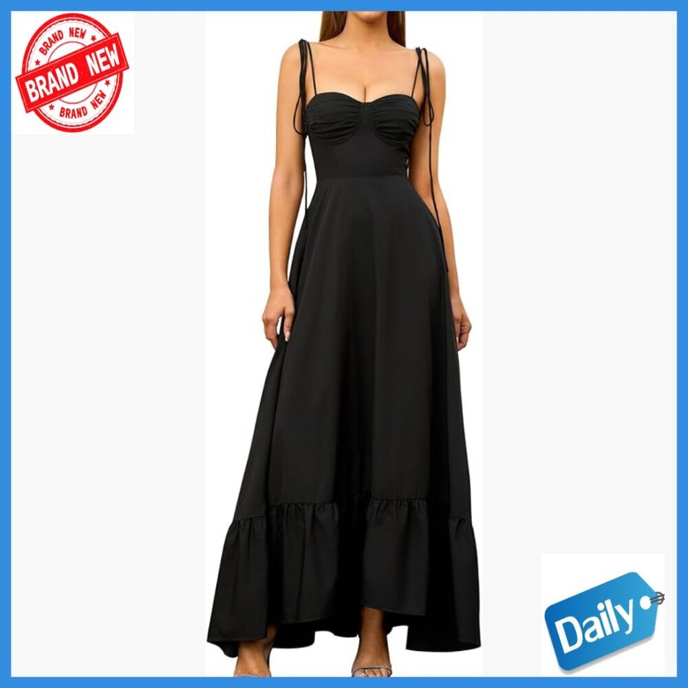 Spaghetti Strap Maxi Dress Smocked Back A-Line Wedding Guest Beach